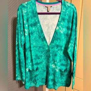 ISAACMIZRAHI LIVE Teal Tie-Dye Cardigan